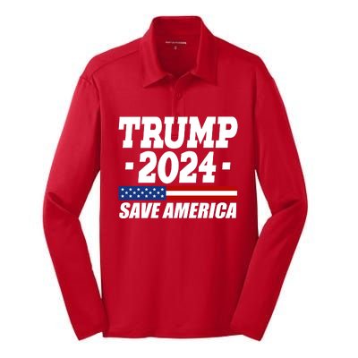 Trump 2024 Save America Silk Touch Performance Long Sleeve Polo