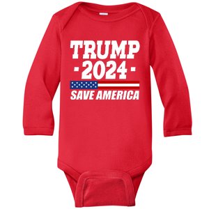 Trump 2024 Save America Baby Long Sleeve Bodysuit