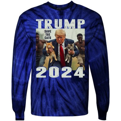 Trump 2024 Save The Cats Saying Debate Tie-Dye Long Sleeve Shirt