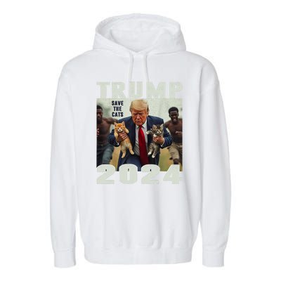 Trump 2024 Save The Cats Saying Debate Garment-Dyed Fleece Hoodie