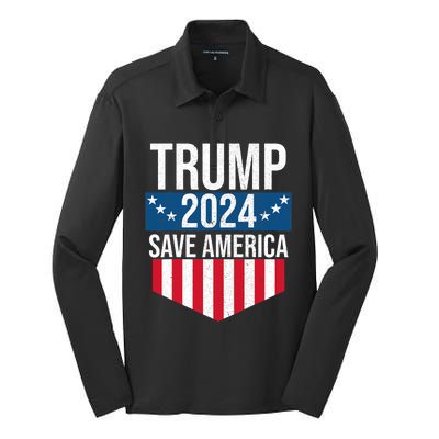 Trump 2024 Save America Donald Trump Supporters Silk Touch Performance Long Sleeve Polo