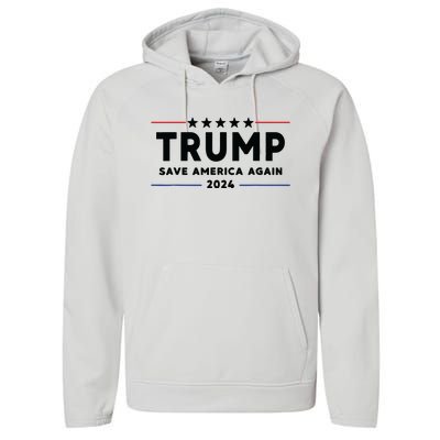 Trump 2024 Save America Again Vote Trump White Performance Fleece Hoodie