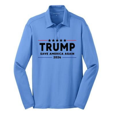 Trump 2024 Save America Again Vote Trump White Silk Touch Performance Long Sleeve Polo