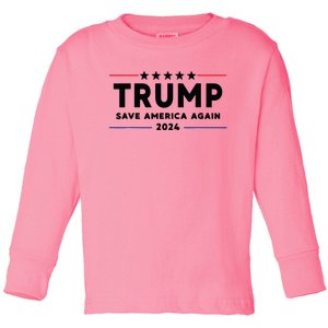 Trump 2024 Save America Again Vote Trump White Toddler Long Sleeve Shirt