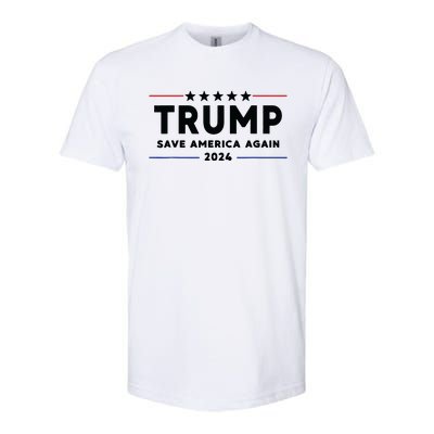 Trump 2024 Save America Again Vote Trump White Softstyle® CVC T-Shirt