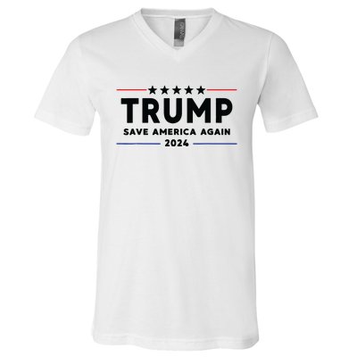 Trump 2024 Save America Again Vote Trump White V-Neck T-Shirt