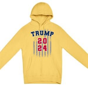 Trump 2024 Sports Font Usa Flag 4th Of July Maga Patriotic Cool Gift Premium Pullover Hoodie