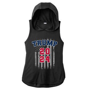 Trump 2024 Sports Font Usa Flag 4th Of July Maga Patriotic Cool Gift Ladies PosiCharge Tri-Blend Wicking Draft Hoodie Tank