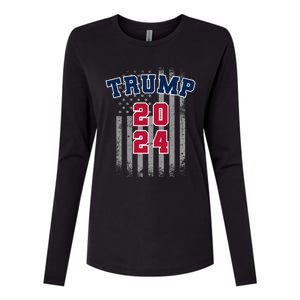 Trump 2024 Sports Font Usa Flag 4th Of July Maga Patriotic Cool Gift Womens Cotton Relaxed Long Sleeve T-Shirt