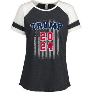 Trump 2024 Sports Font Usa Flag 4th Of July Maga Patriotic Cool Gift Enza Ladies Jersey Colorblock Tee