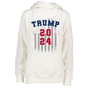 Trump 2024 Sports Font Usa Flag 4th Of July Maga Patriotic Cool Gift Womens Funnel Neck Pullover Hood