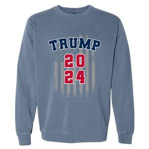 Trump 2024 Sports Font Usa Flag 4th Of July Maga Patriotic Cool Gift Garment-Dyed Sweatshirt