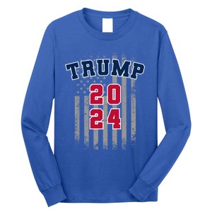 Trump 2024 Sports Font Usa Flag 4th Of July Maga Patriotic Cool Gift Long Sleeve Shirt