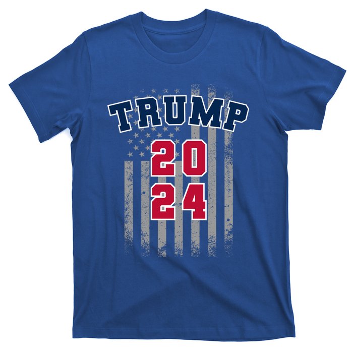 Trump 2024 Sports Font Usa Flag 4th Of July Maga Patriotic Cool Gift T-Shirt