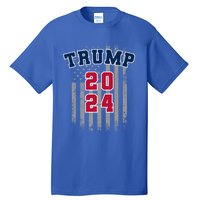 Trump 2024 Sports Font Usa Flag 4th Of July Maga Patriotic Cool Gift Tall T-Shirt