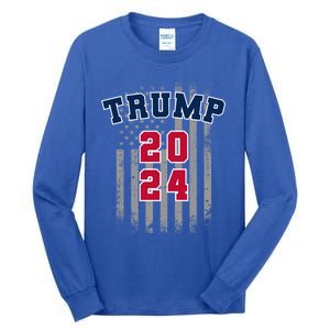 Trump 2024 Sports Font Usa Flag 4th Of July Maga Patriotic Cool Gift Tall Long Sleeve T-Shirt