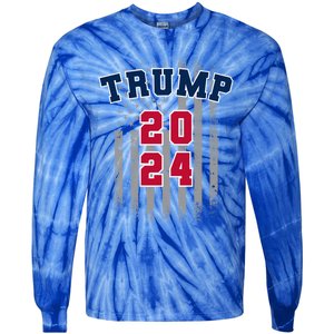 Trump 2024 Sports Font Usa Flag 4th Of July Maga Patriotic Cool Gift Tie-Dye Long Sleeve Shirt