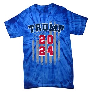 Trump 2024 Sports Font Usa Flag 4th Of July Maga Patriotic Cool Gift Tie-Dye T-Shirt