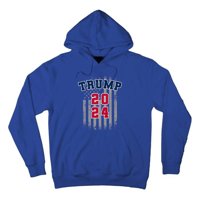 Trump 2024 Sports Font Usa Flag 4th Of July Maga Patriotic Cool Gift Tall Hoodie