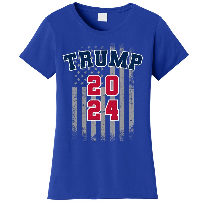 Trump 2024 Sports Font Usa Flag 4th Of July Maga Patriotic Cool Gift Women's T-Shirt