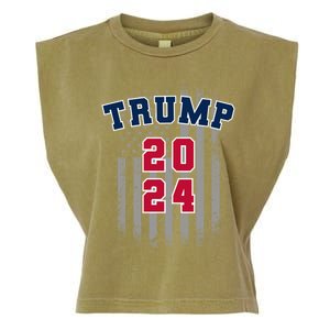 Trump 2024 Sports Font Usa Flag 4th Of July Maga Patriotic Cool Gift Garment-Dyed Women's Muscle Tee