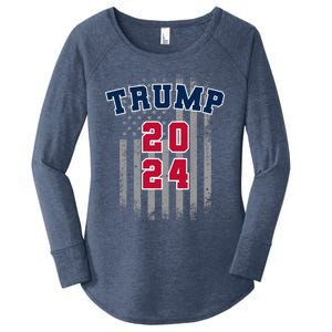 Trump 2024 Sports Font Usa Flag 4th Of July Maga Patriotic Cool Gift Women's Perfect Tri Tunic Long Sleeve Shirt