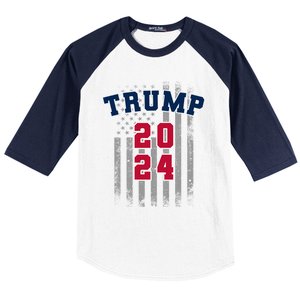 Trump 2024 Sports Font Usa Flag 4th Of July Maga Patriotic Cool Gift Baseball Sleeve Shirt