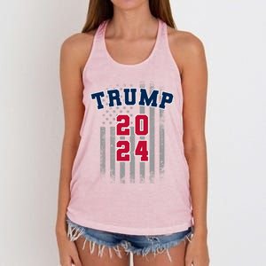 Trump 2024 Sports Font Usa Flag 4th Of July Maga Patriotic Cool Gift Women's Knotted Racerback Tank