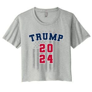 Trump 2024 Sports Font Usa Flag 4th Of July Maga Patriotic Cool Gift Women's Crop Top Tee