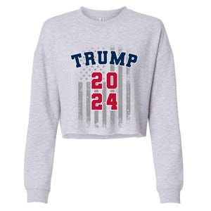 Trump 2024 Sports Font Usa Flag 4th Of July Maga Patriotic Cool Gift Cropped Pullover Crew