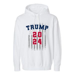 Trump 2024 Sports Font Usa Flag 4th Of July Maga Patriotic Cool Gift Garment-Dyed Fleece Hoodie