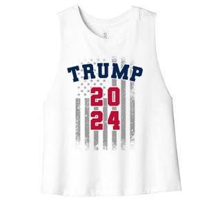 Trump 2024 Sports Font Usa Flag 4th Of July Maga Patriotic Cool Gift Women's Racerback Cropped Tank