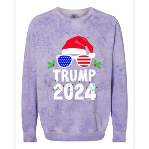 Trump 2024 Santa Hat Xmas Lights Christmas Funny Colorblast Crewneck Sweatshirt