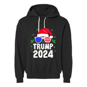 Trump 2024 Santa Hat Xmas Lights Christmas Funny Garment-Dyed Fleece Hoodie