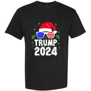 Trump 2024 Santa Hat Xmas Lights Christmas Funny Garment-Dyed Heavyweight T-Shirt