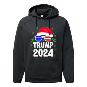 Trump 2024 Santa Hat Xmas Lights Christmas Funny Performance Fleece Hoodie