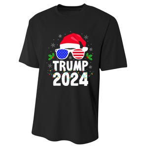 Trump 2024 Santa Hat Xmas Lights Christmas Funny Performance Sprint T-Shirt