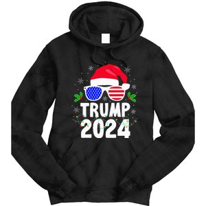 Trump 2024 Santa Hat Xmas Lights Christmas Funny Tie Dye Hoodie