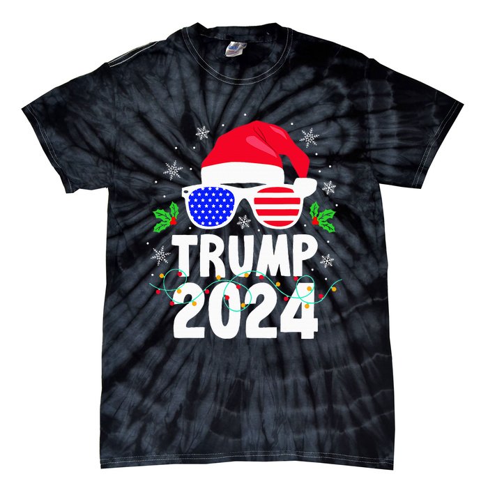 Trump 2024 Santa Hat Xmas Lights Christmas Funny Tie-Dye T-Shirt