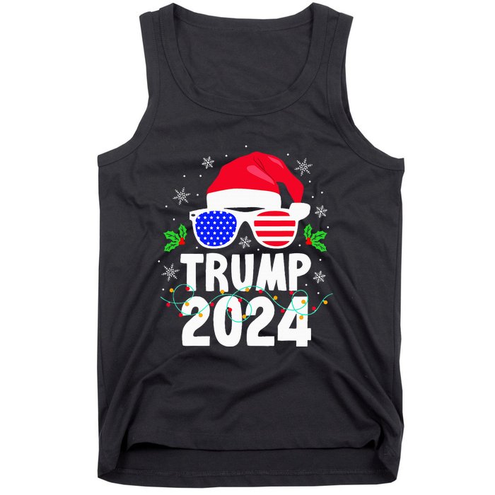 Trump 2024 Santa Hat Xmas Lights Christmas Funny Tank Top