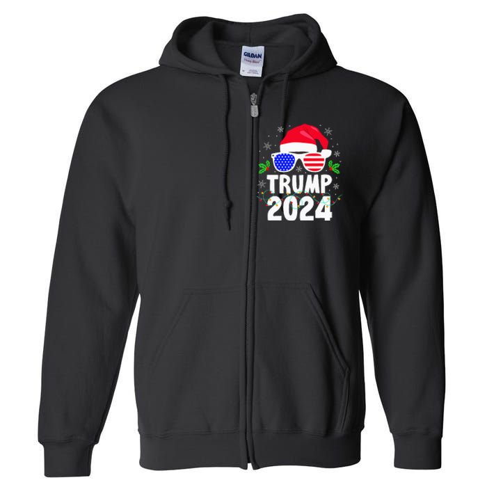 Trump 2024 Santa Hat Xmas Lights Christmas Funny Full Zip Hoodie