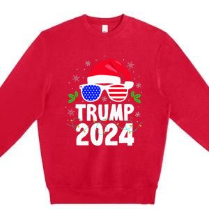 Trump 2024 Santa Hat Xmas Lights Christmas Funny Premium Crewneck Sweatshirt