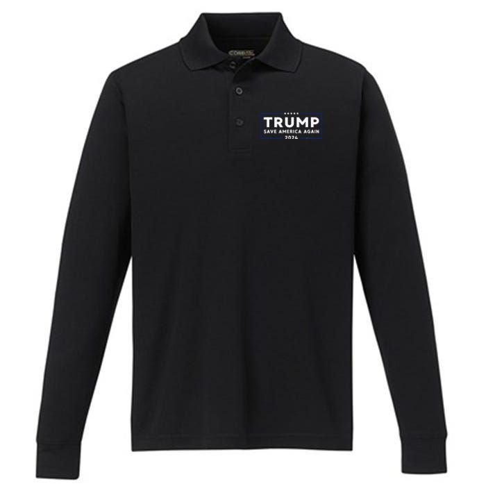 Trump 2024 Save America Save America Again Trump Performance Long Sleeve Polo