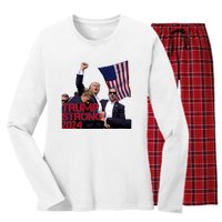 Trump 2024 Strong Fist Hand Us Vote Women's Long Sleeve Flannel Pajama Set 