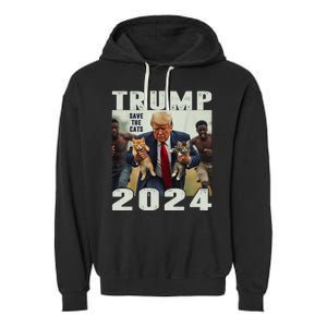 Trump 2024 Save The Cats Saying Debate Garment-Dyed Fleece Hoodie