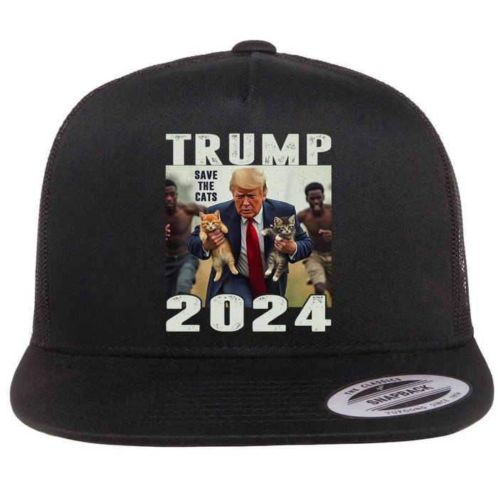 Trump 2024 Save The Cats Saying Debate Flat Bill Trucker Hat