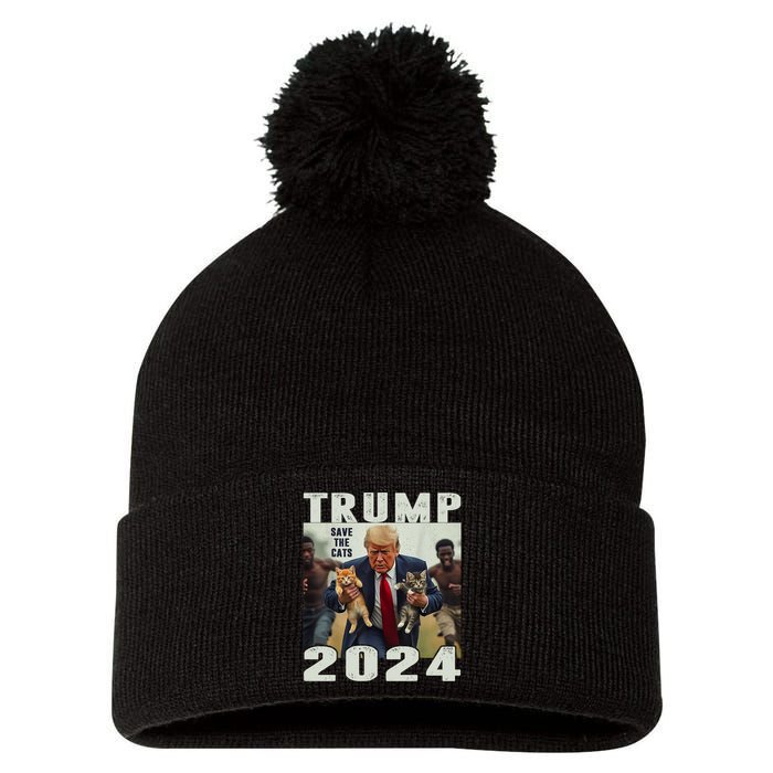 Trump 2024 Save The Cats Saying Debate Pom Pom 12in Knit Beanie