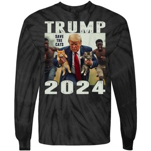 Trump 2024 Save The Cats Saying Debate Tie-Dye Long Sleeve Shirt