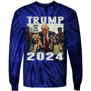 Trump 2024 Save The Cats Saying Debate Tie-Dye Long Sleeve Shirt