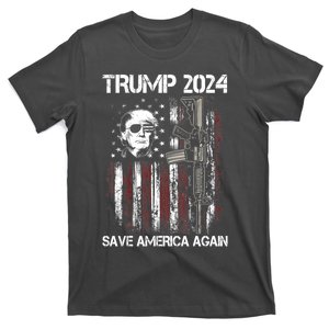 Trump 2024 Save America Again Usa Flag Gun T-Shirt